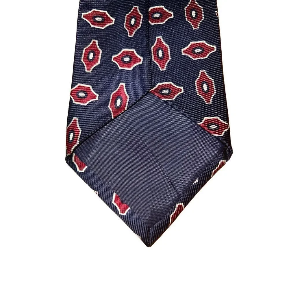 Burberry London Vintage Navy & Red Geometric Handmade 100% Silk Tie